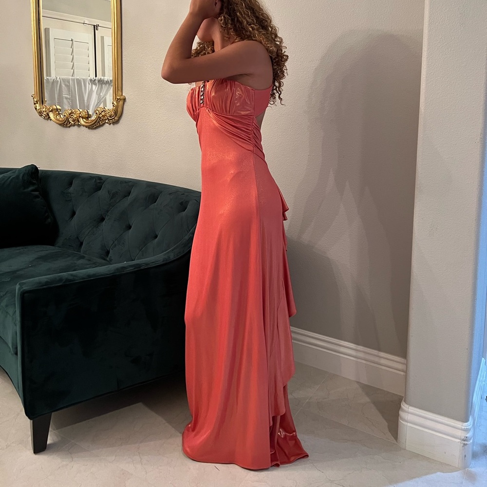 pink sparky backless ruffle floor length prom dress